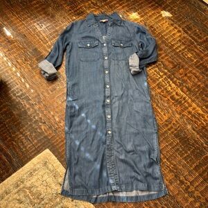 Denim Soft Chambray Button-Up midi Shirt Dress XS
